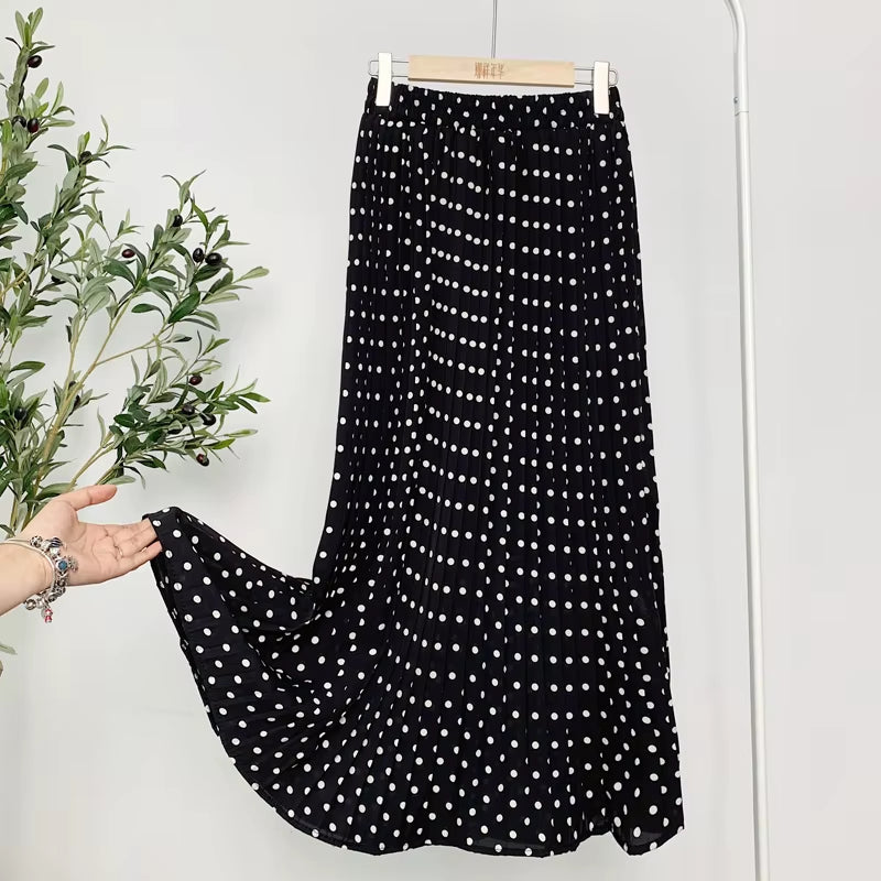 Summer Skirts Womens 2022 New Vintage Floral Print Chiffon Pleated Skirt Elastic High Waist Casual Midi Skirt Women Clothes Jupe