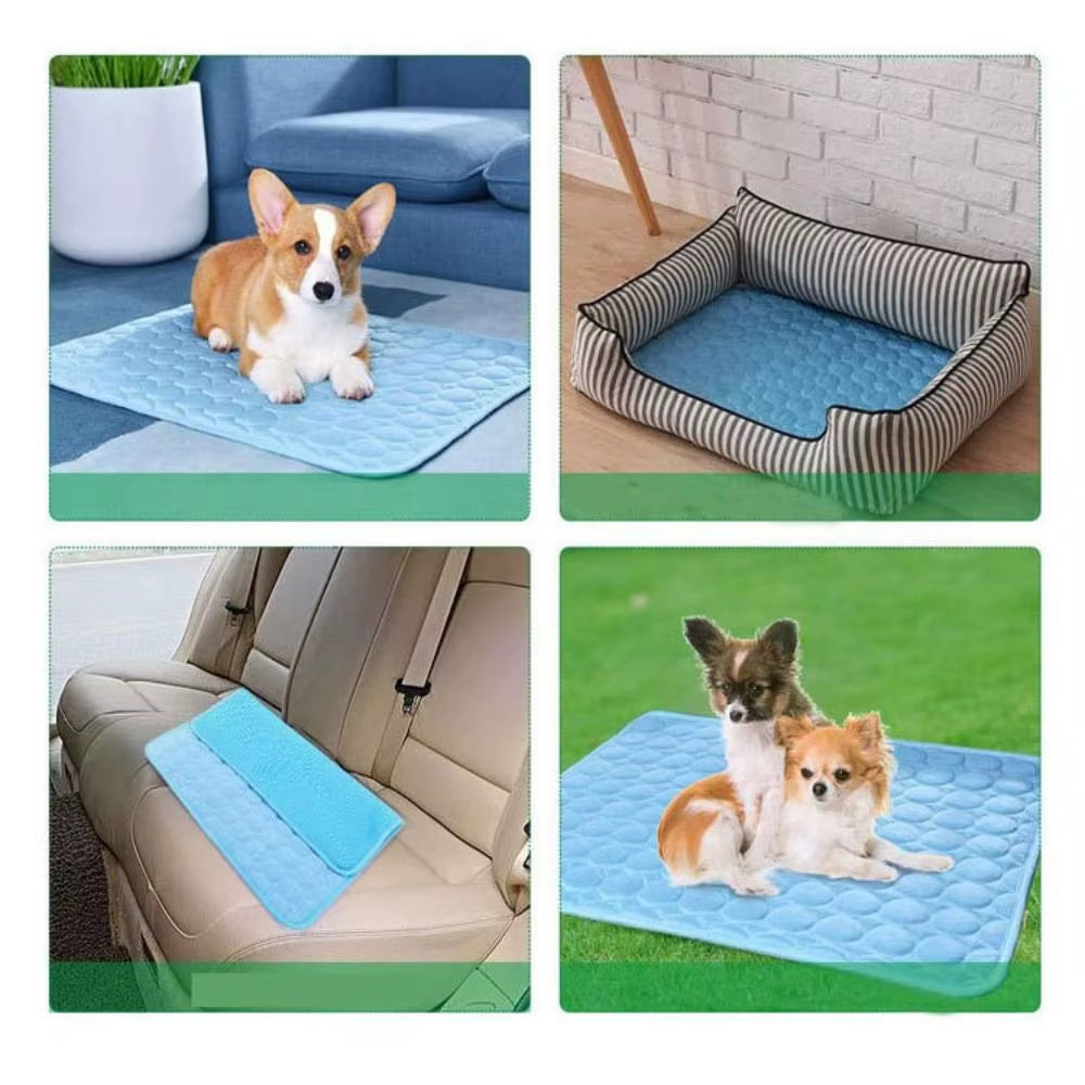 Pet Cooling Mat Dog Cat Sleeping Pad Cool Ice Silk Moisture-Proof Mattress Cushion Summer Small Animal Cold Bed 5 Sizes