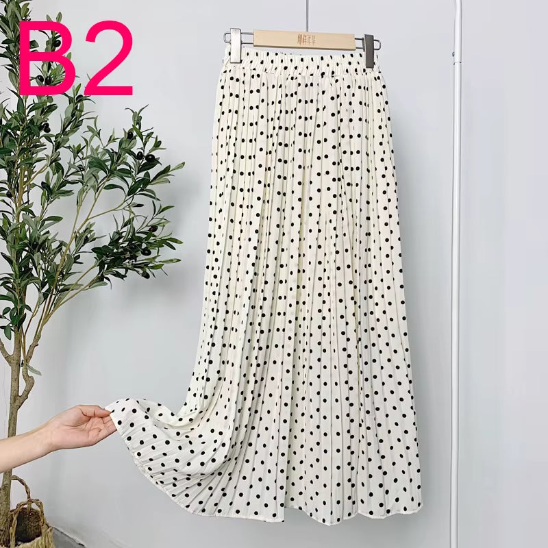 Summer Skirts Womens 2022 New Vintage Floral Print Chiffon Pleated Skirt Elastic High Waist Casual Midi Skirt Women Clothes Jupe