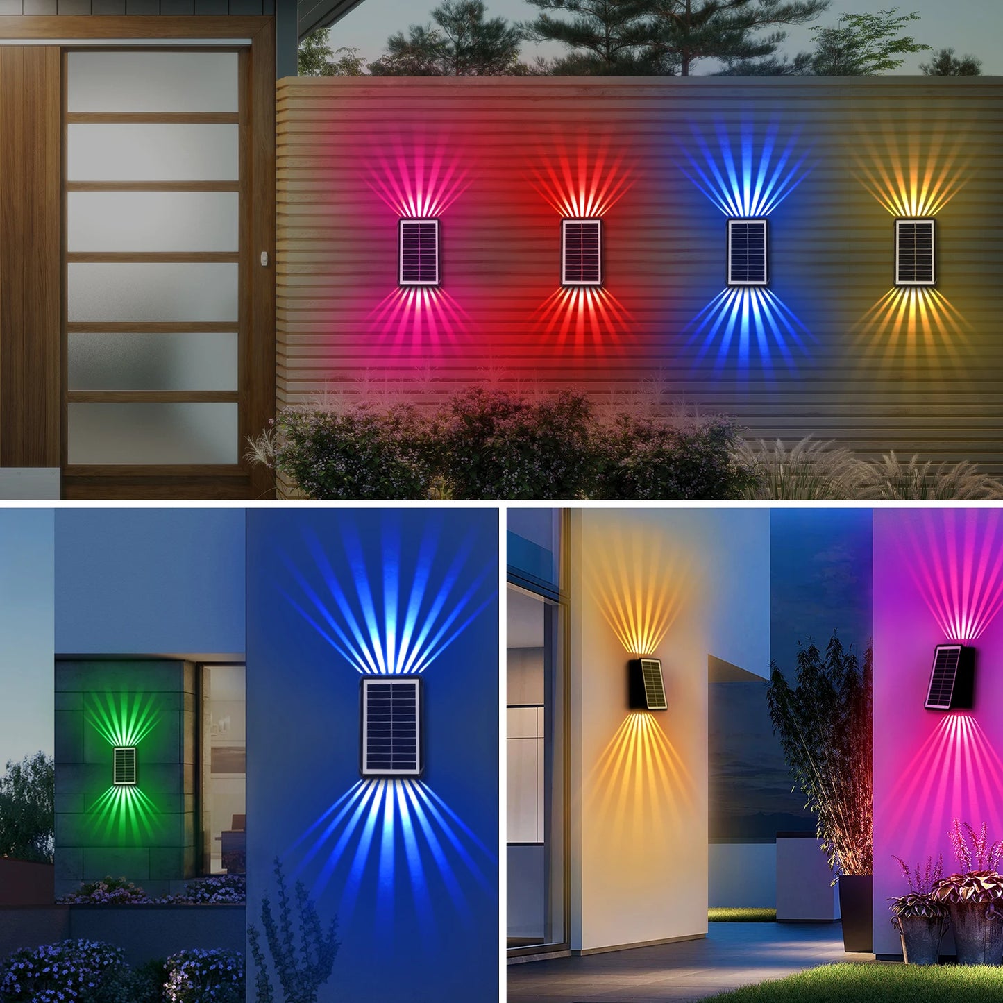 LED Solar Light Wall Lamp Solar Wall Lighting Dual Color RGB For Path Wall Yard Patio Ambient Light Pool Lighting Auto or Button
