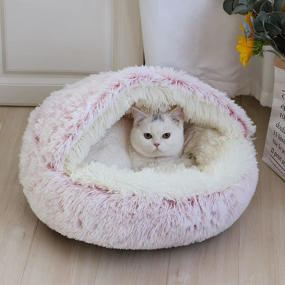 New Warm Dog Cat Bed round Long Plush Cat'S House Cave Pet Kitten Cushion Basket Sleepping Mat for Cats Small Dog Chihuahua Nest