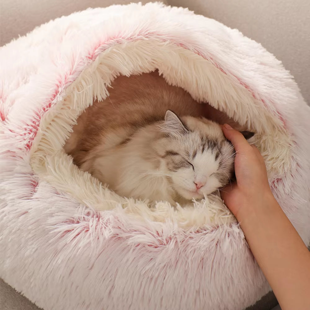 New Warm Dog Cat Bed round Long Plush Cat'S House Cave Pet Kitten Cushion Basket Sleepping Mat for Cats Small Dog Chihuahua Nest