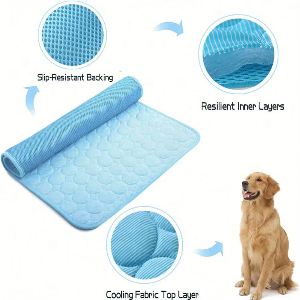 Pet Cooling Mat Dog Cat Sleeping Pad Cool Ice Silk Moisture-Proof Mattress Cushion Summer Small Animal Cold Bed 5 Sizes