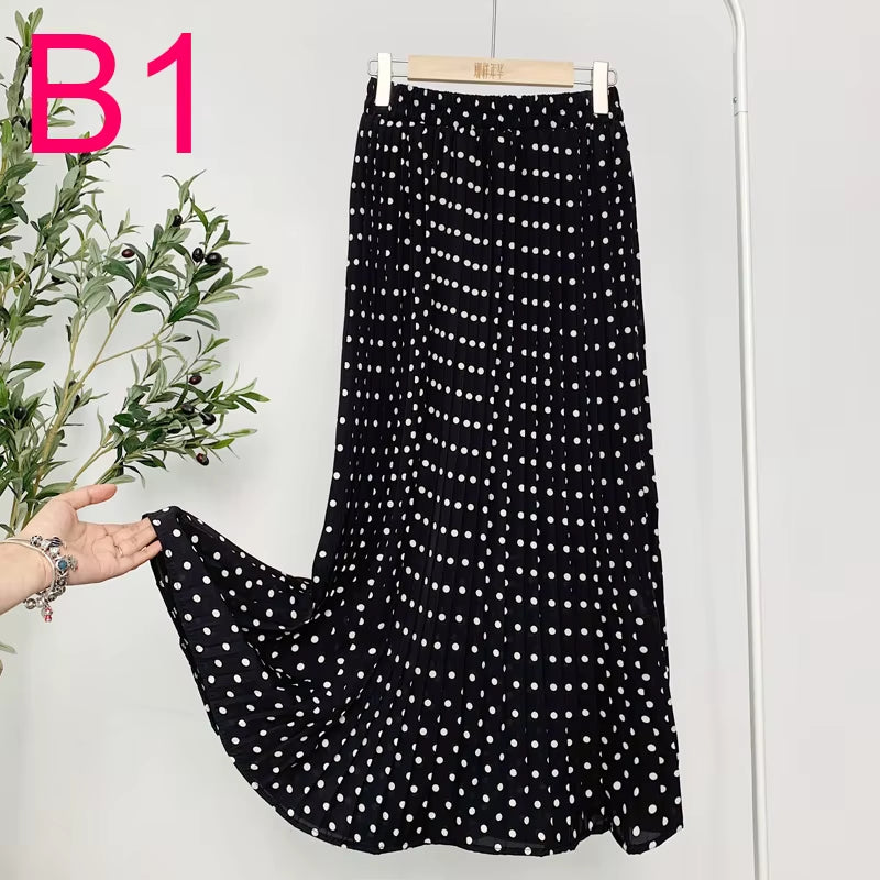 Summer Skirts Womens 2022 New Vintage Floral Print Chiffon Pleated Skirt Elastic High Waist Casual Midi Skirt Women Clothes Jupe